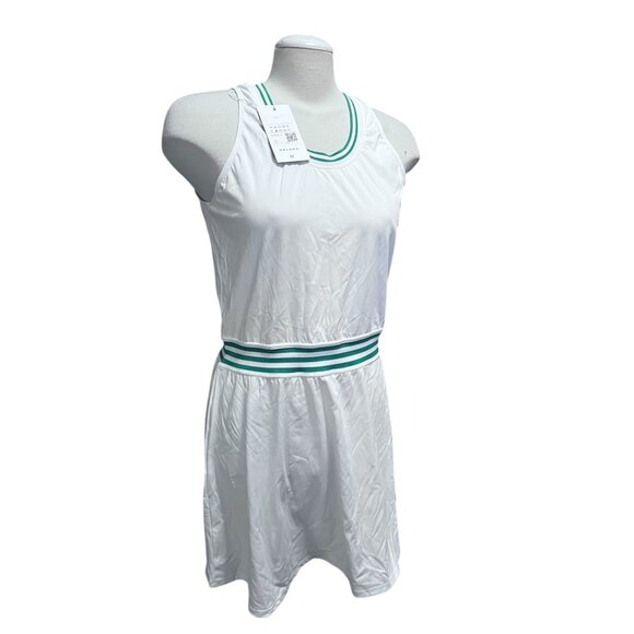 Halara Crew Neck Casual A Line Mini Mini Tennis Dress Sz Large Womens White & Gr - Picture 6 of 9